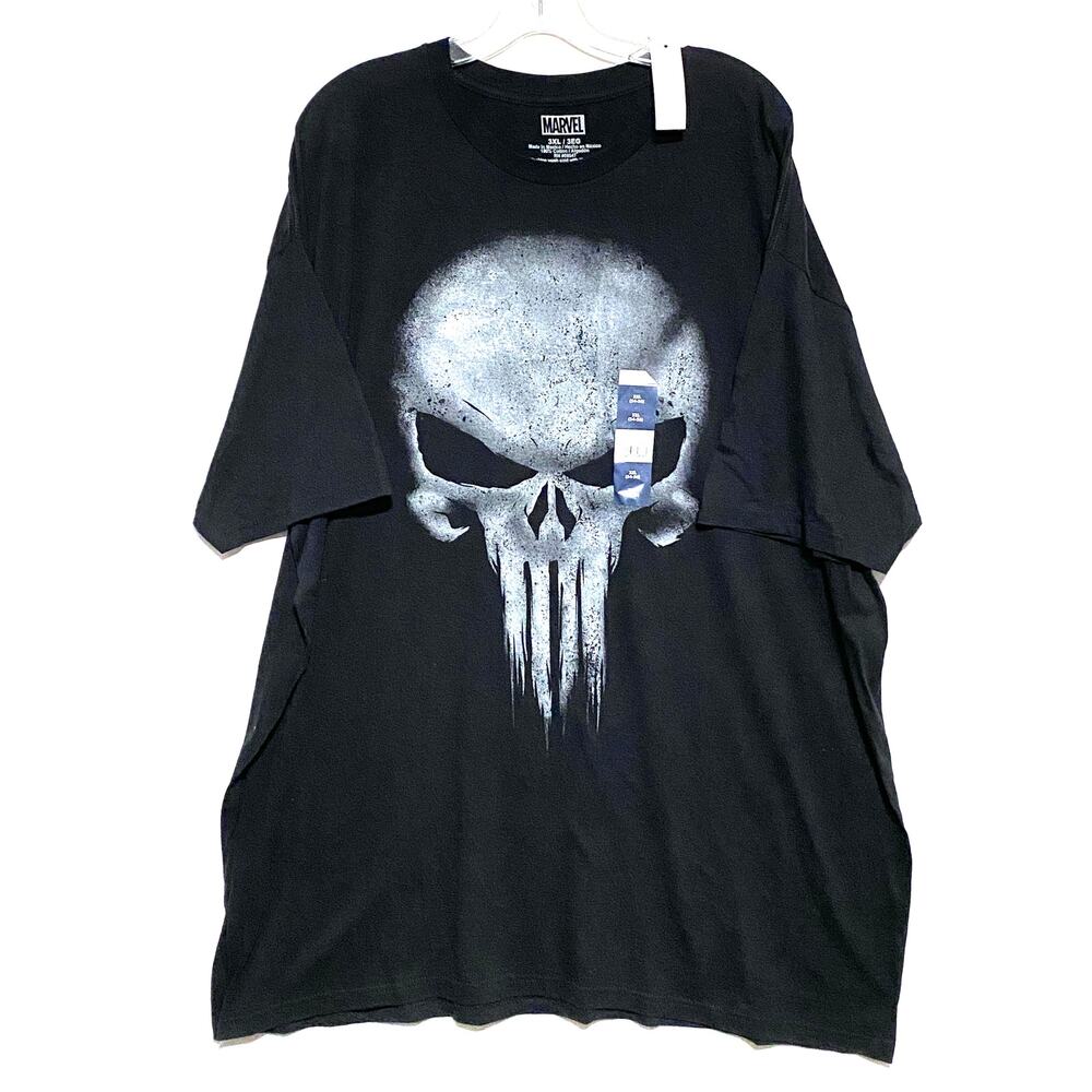 Marvel Punisher Distressed Skull Black Graphic Shirt Mens 3XL Comics Y2K NWT